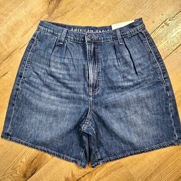 NWT American Eagle A Line Pleated Denim Shorts Preppy Mom Normcore 6 28W - Picture 1 of 8
